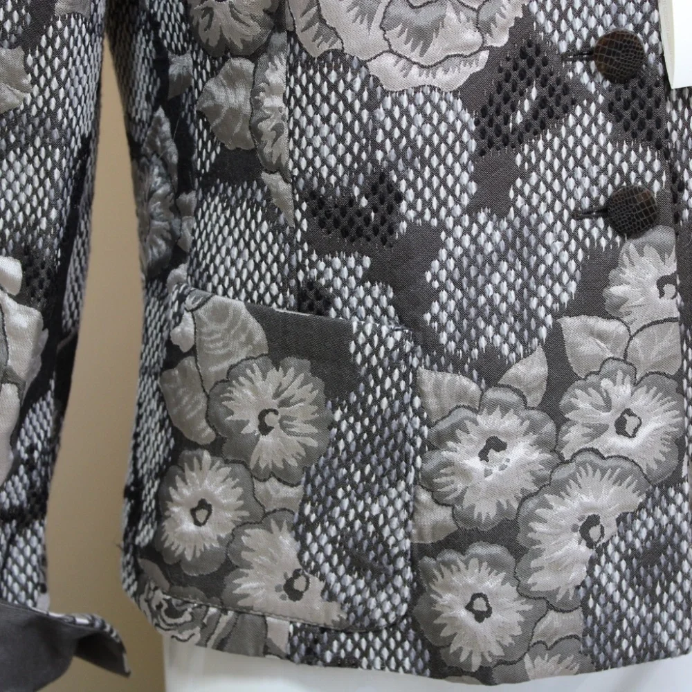 Armani Collezioni Black & Ivory Floral Print Jacket Silk linned– Size 8